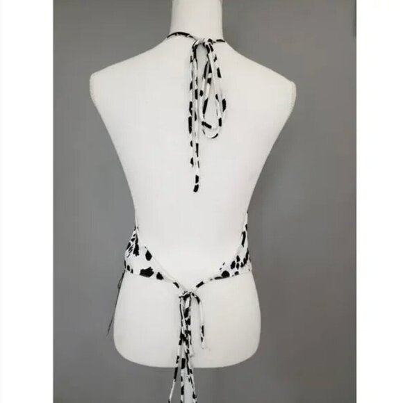 Nasty Gal Halter Tie Back Top 6 Animal Print Backless White Black Spots Western - Picture 3 of 4